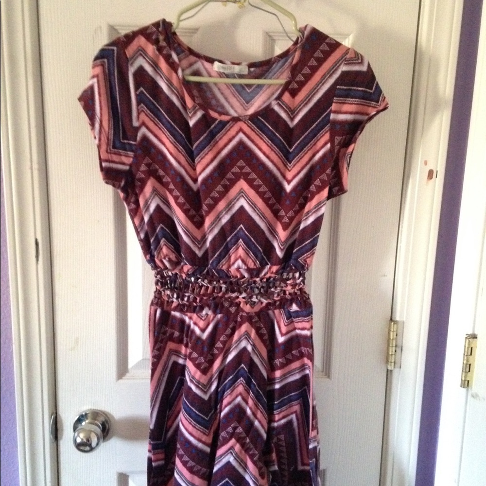 patterned dress with netted pattering across